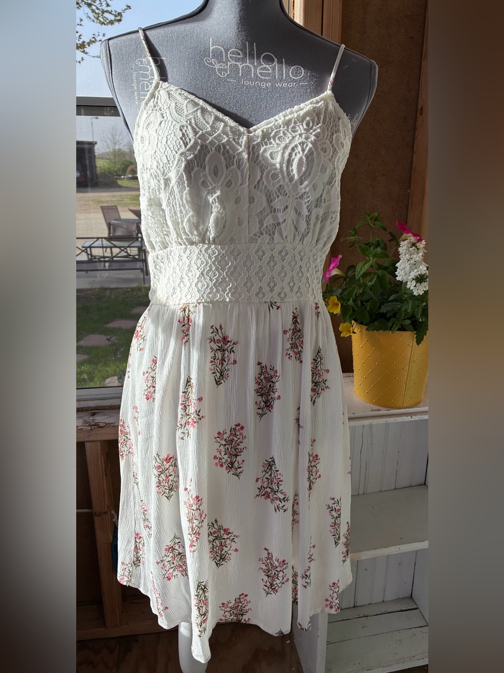 Maurices Lace Bodice Floral Sundress - White with Pink Floral